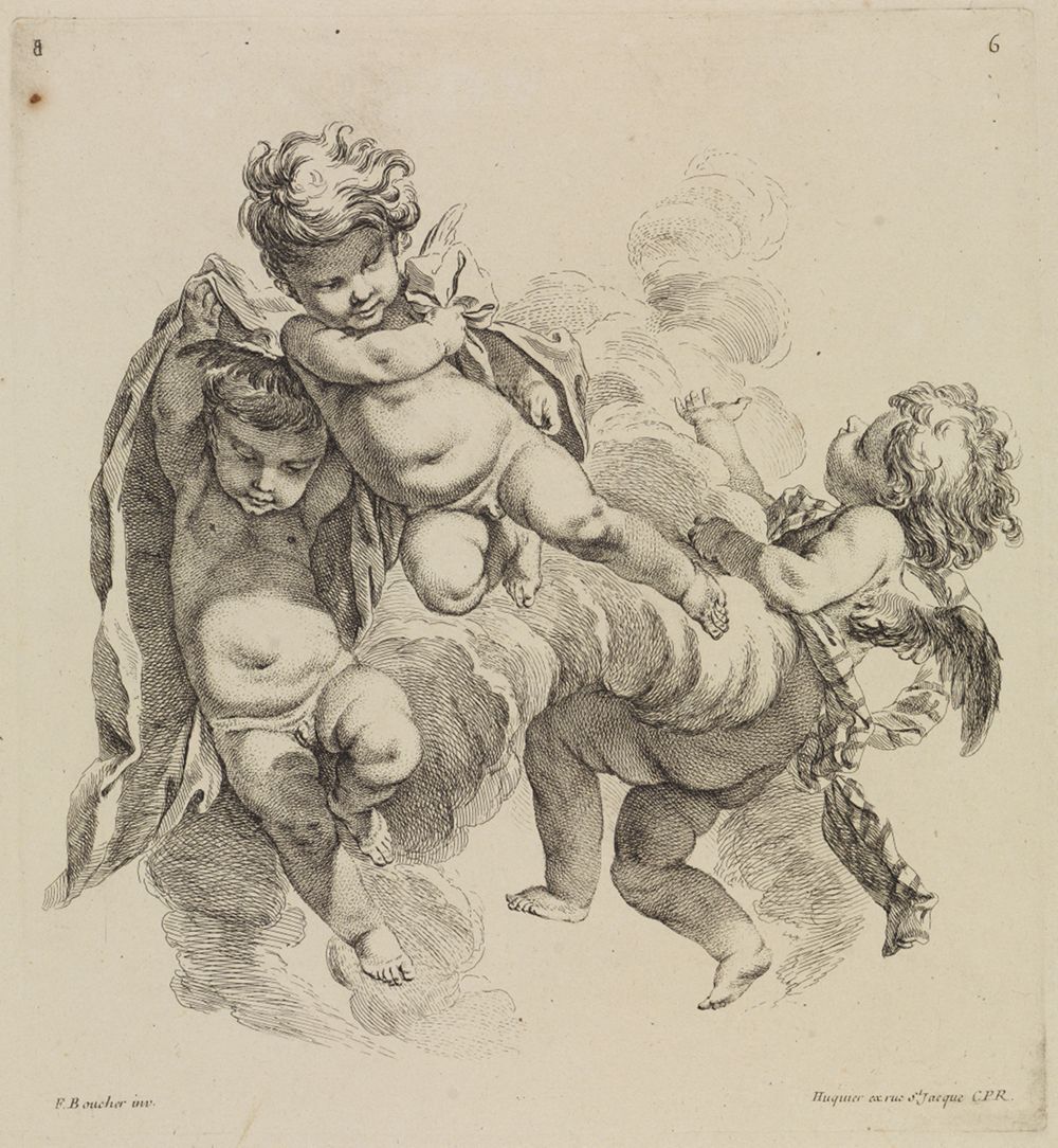 Pierre-Alexandre Aveline(?) - Drei Putten mit Drapperie