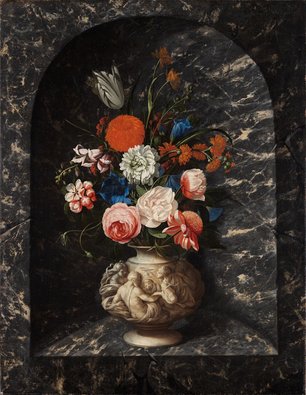 Georg Hinz - Blumenstrauss in schwarz-weißer Marmornische