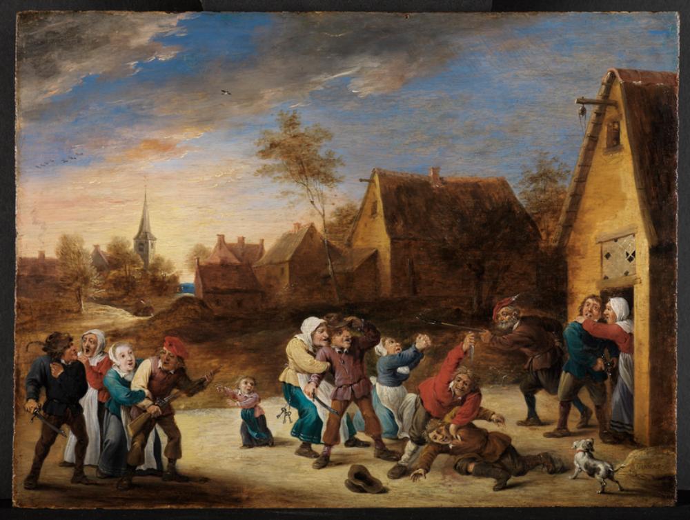 Abraham Teniers - Raufende Bauern vor Wirtshaus