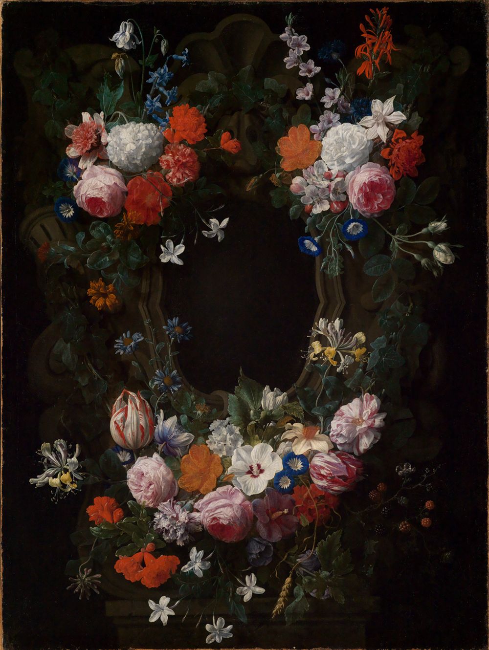 Nicolaes van Veerendael - Blumengewinde um eine leere Kartusche