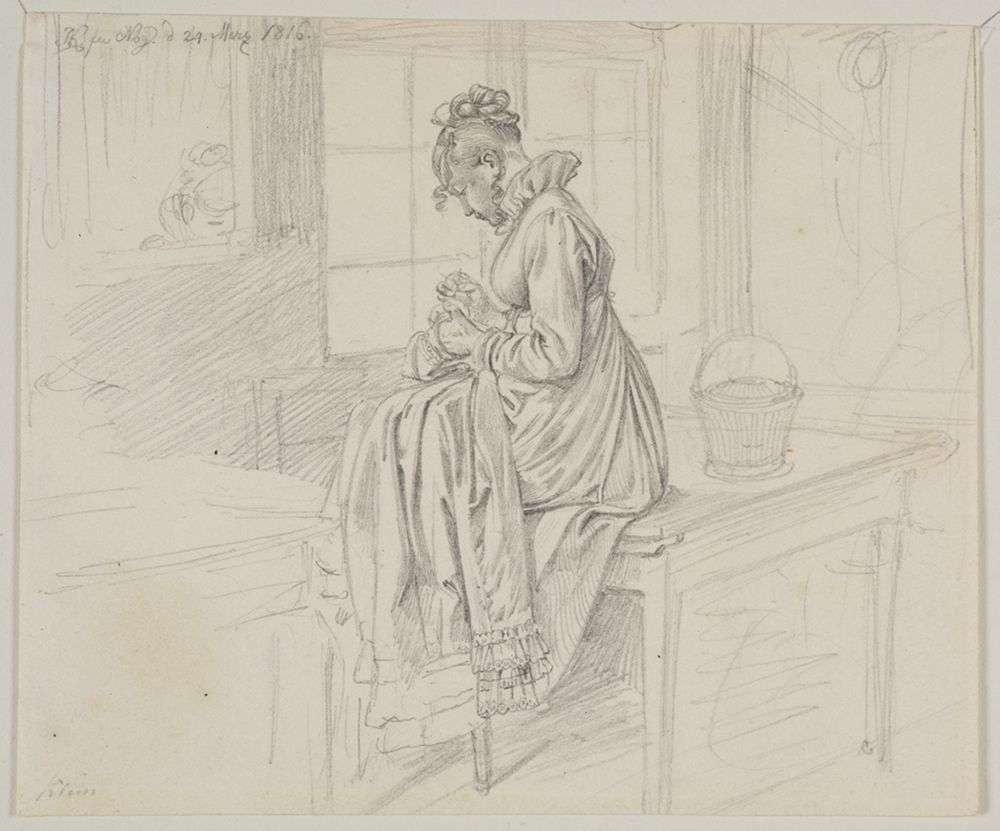 Johann Adam Klein - Nähendes Mädchen, auf dem Tisch sitzend
