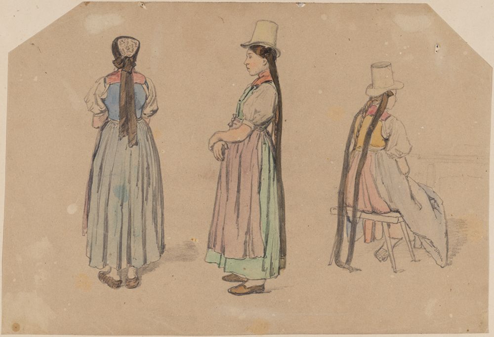 Johann Baptist Kirner - Drei Figurenstudien einer Bäuerin in Triberger Tracht