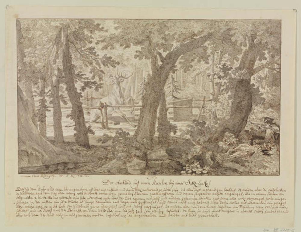 Johann Elias Ridinger - Der Anstand auf einen Hirschen bei einer Saltz-lecke