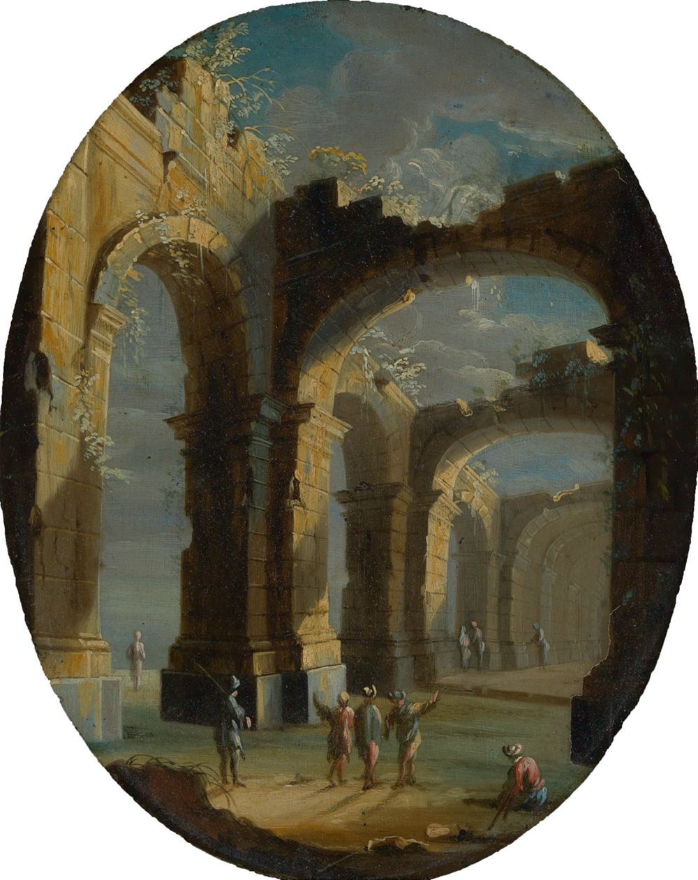 Leonardo Coccorante - Kirchenruine mit Figuren