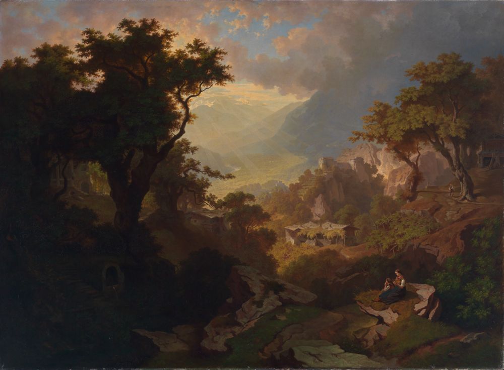 Heinrich Heinlein - Landschaft bei Meran mit Blick auf Schloß Tirol