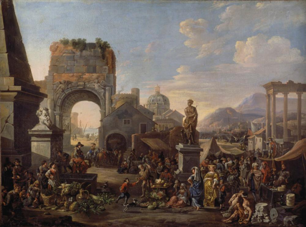 Anton Goubau (1616) - Markt zwischen antiken Ruinen