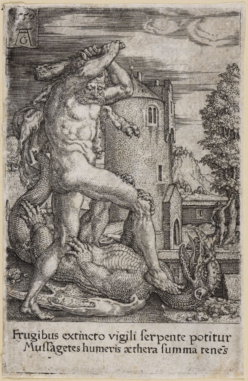 Heinrich Aldegrever - Herkules tötet den Drachen der Hesperiden (Taten des Herkules)