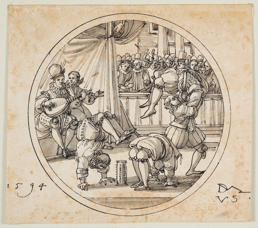 Daniel Lindtmayer (1552) - Riss für Rundscheibe mit Akrobaten vor Publikum