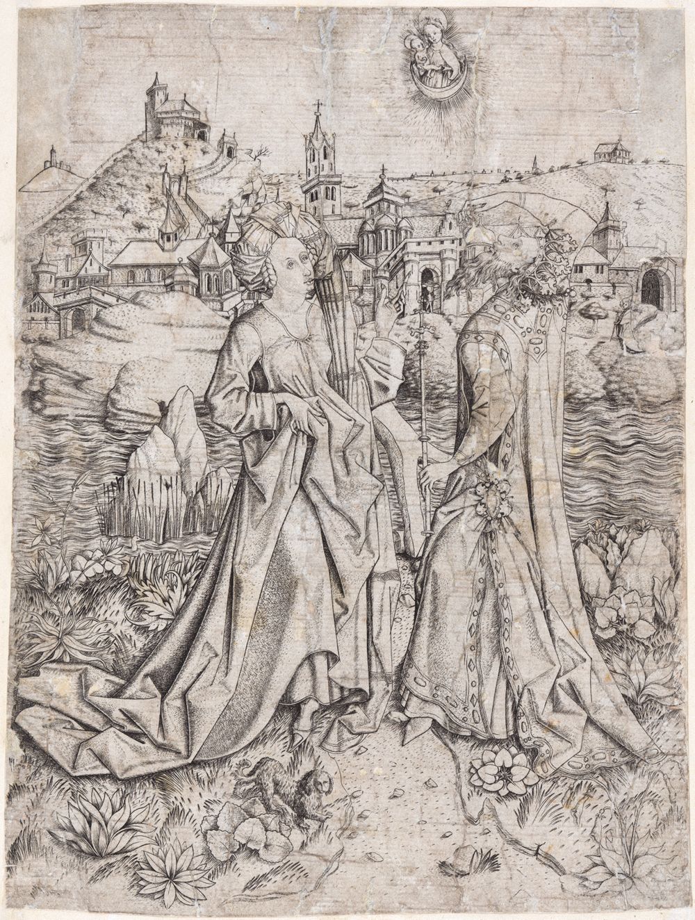 Meister E.S. - Die Sibylle und Kaiser Augustus