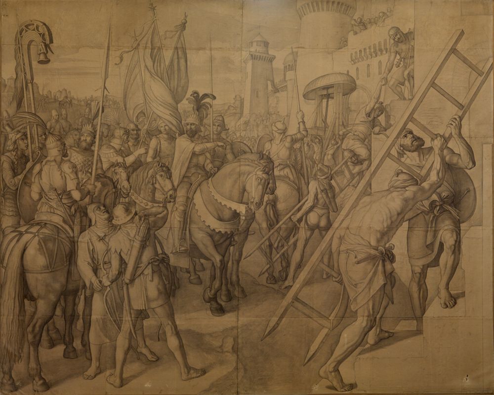Julius Schnorr von Carolsfeld - Agramant, König der Sarazenen, bestürmt Paris