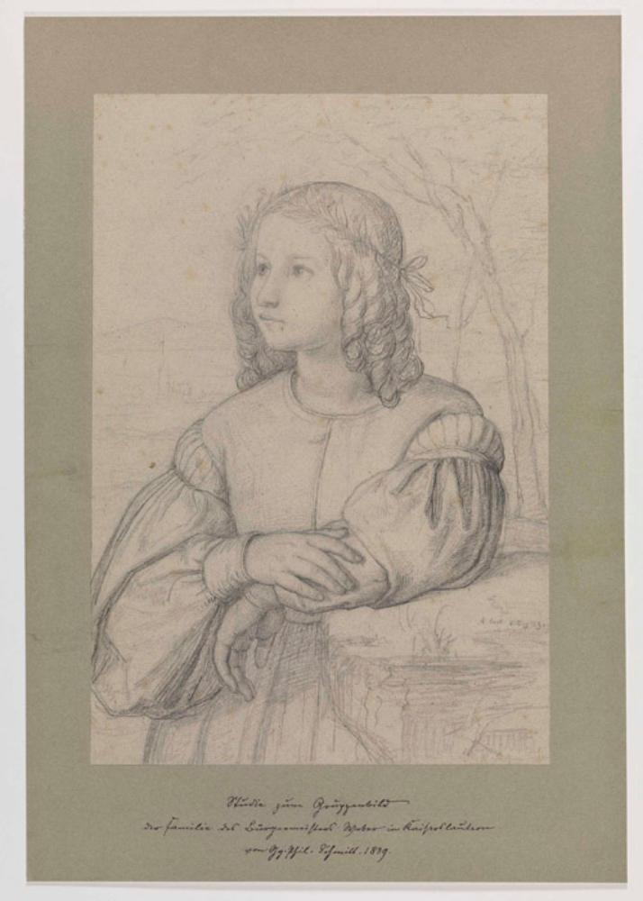 Georg Philipp Schmitt - Bildnis Henrietta Helena Weber, an einen Steintisch gelehnt