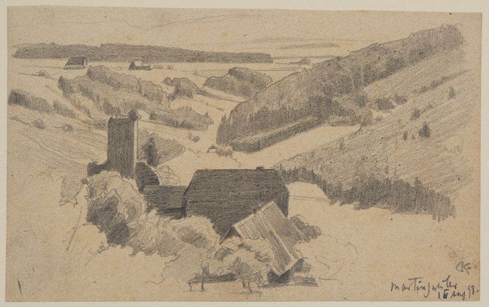 Gustav Kampmann - Blick auf Martinsweiler mit der Burgruine Waldau