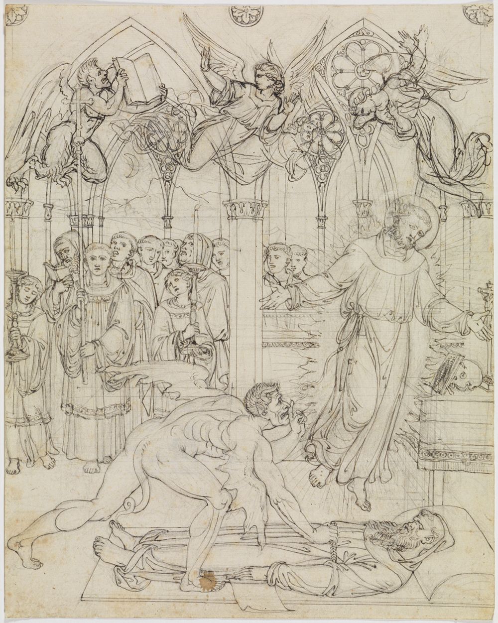 Joseph Anton Koch - Streit des Hl. Franziskus mit dem Satan um die Seele des Mönches Guido da Montefeltro (Dante Inferno, Canto 27, V 112)