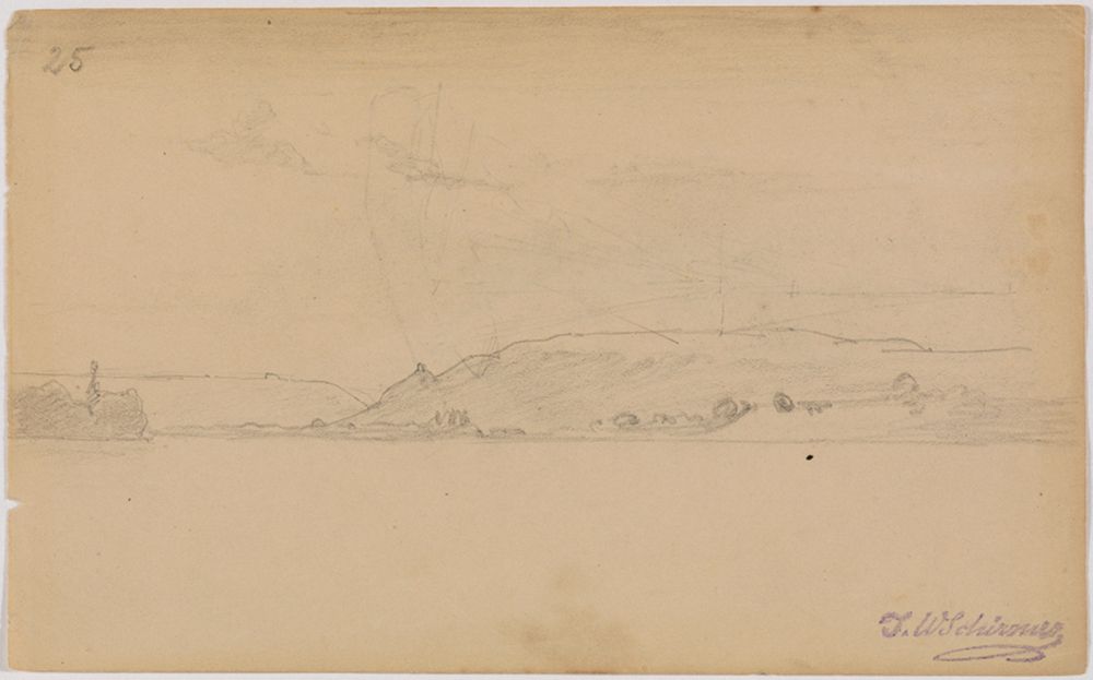 Johann Wilhelm Schirmer - Rheinlandschaft (mit Drachenfelsen?), fol. 25