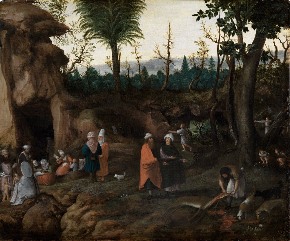 Cornelis van Dalem (1530) - Felslandschaft mit Nomadenfamilien