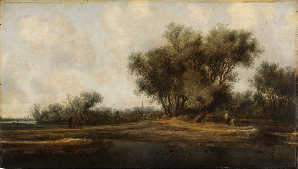 Salomon van Ruysdael - Flussufer mit Weidengebüsch und einer Viehherde