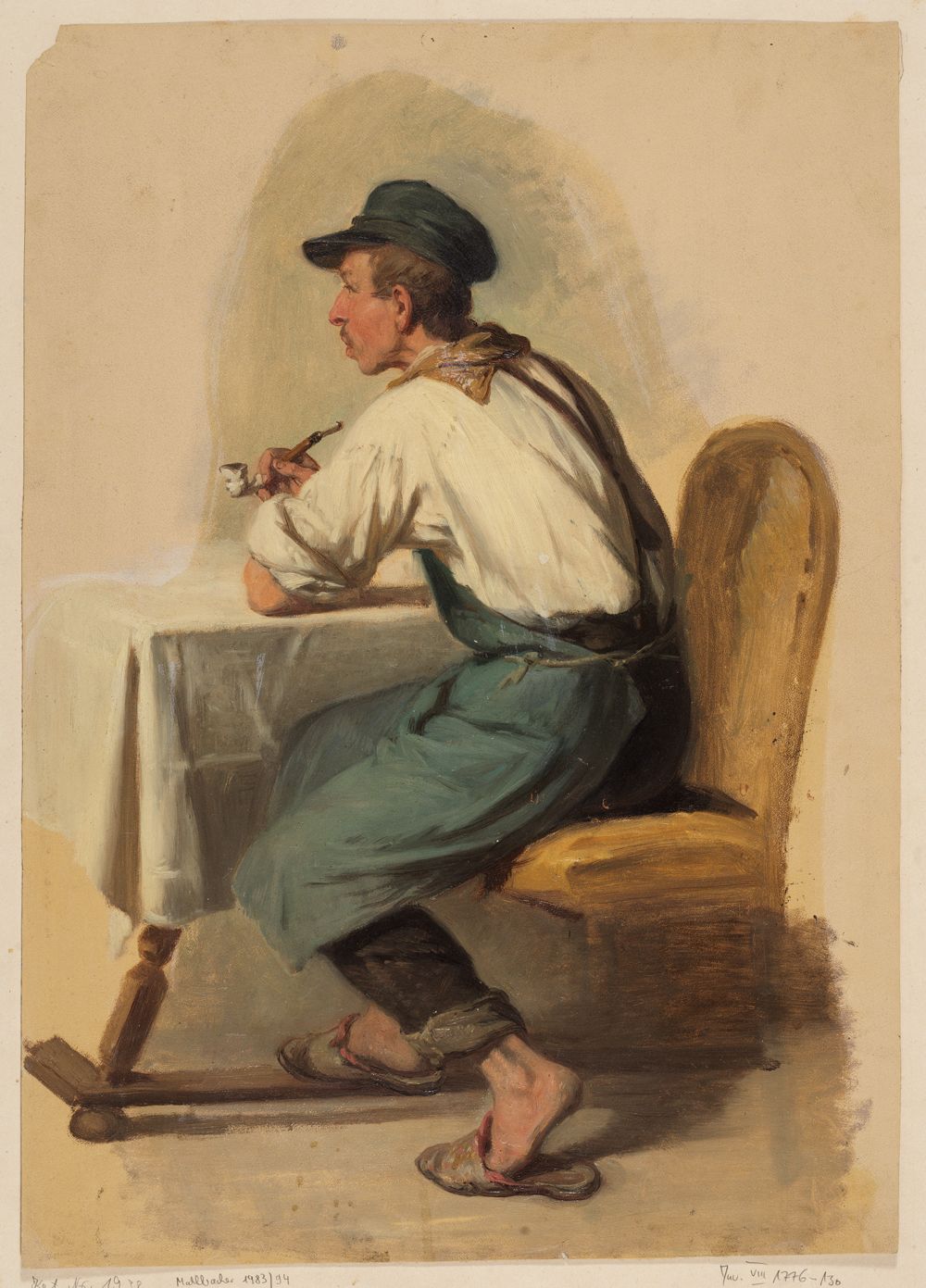 Johann Baptist Kirner - Junger Handwerker, mit Pfeife und Schirmmütze am Tisch sitzend