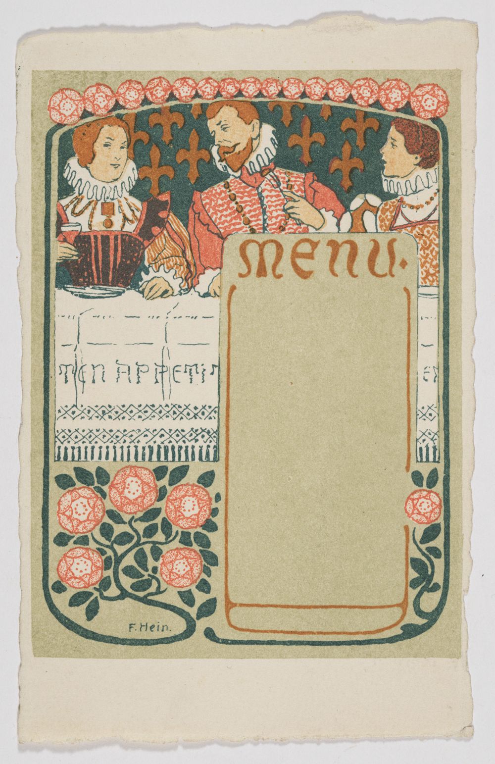 Franz Hein (1863) - Menu-Karte: Ritter mit zwei Damen