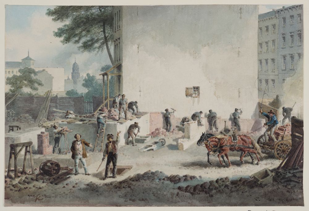 Friedrich Kaiser - Berliner Bauplatz mit arbeitenden Maurern