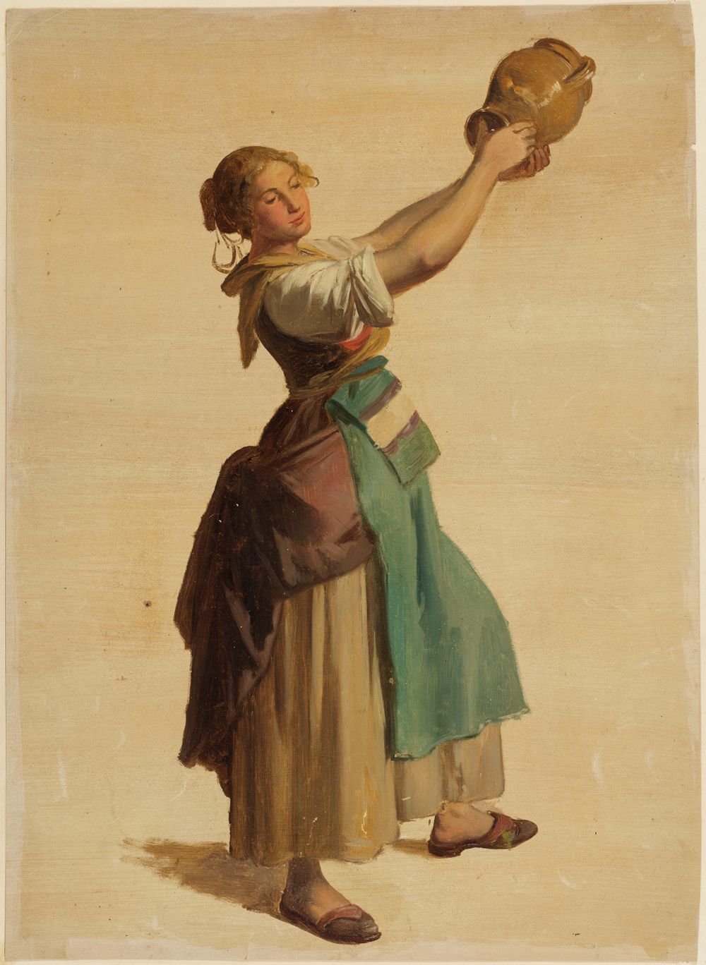 Johann Baptist Kirner - Junge Frau nach rechts, einen Krug in die Höhe haltend