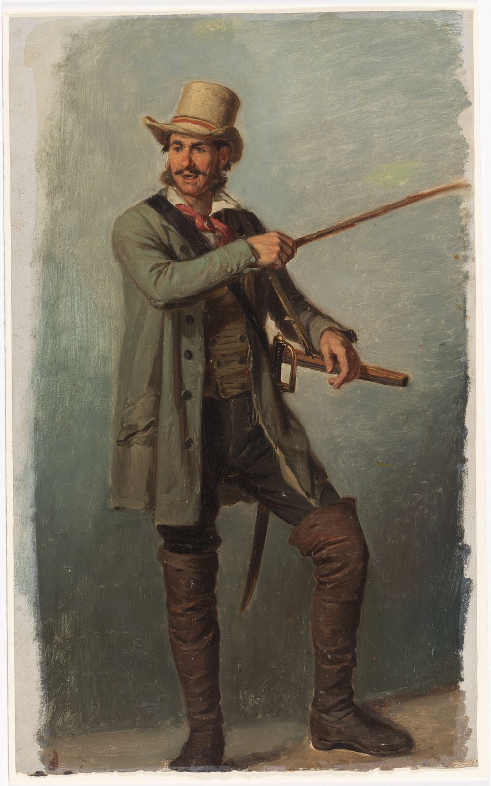 Johann Baptist Kirner - Badischer Freischärler in Schaftstiefeln mit Degen und Gewehr