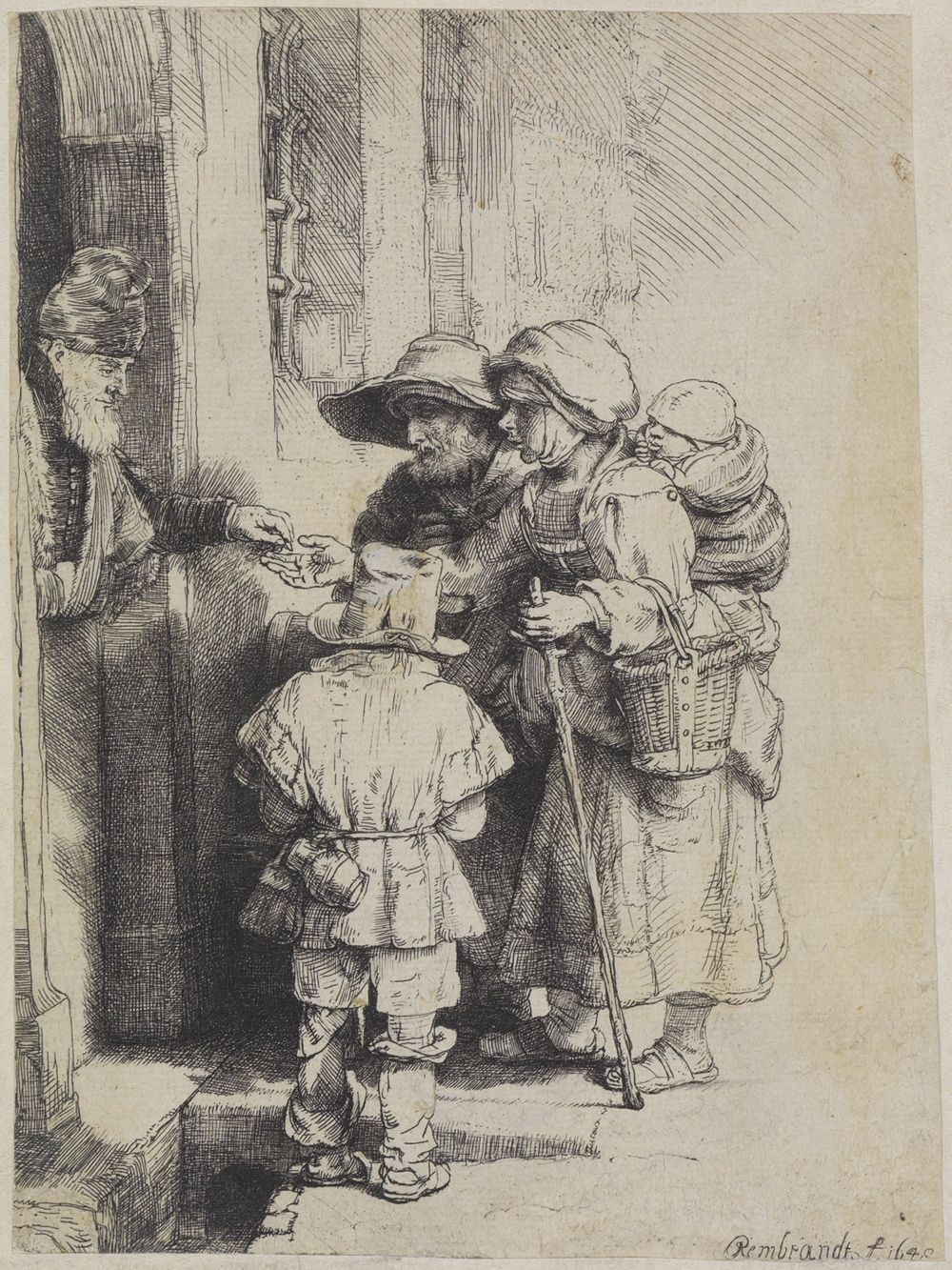 Rembrandt Harmensz van Rijn - Die Bettler an der Haustür