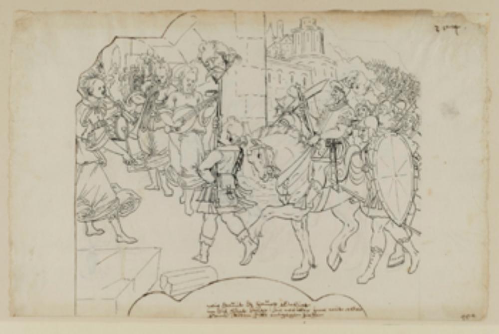 Anonym - Entwurf für ein Mittelbild mit David, der das Haupt des Goliath in die Stadt trägt