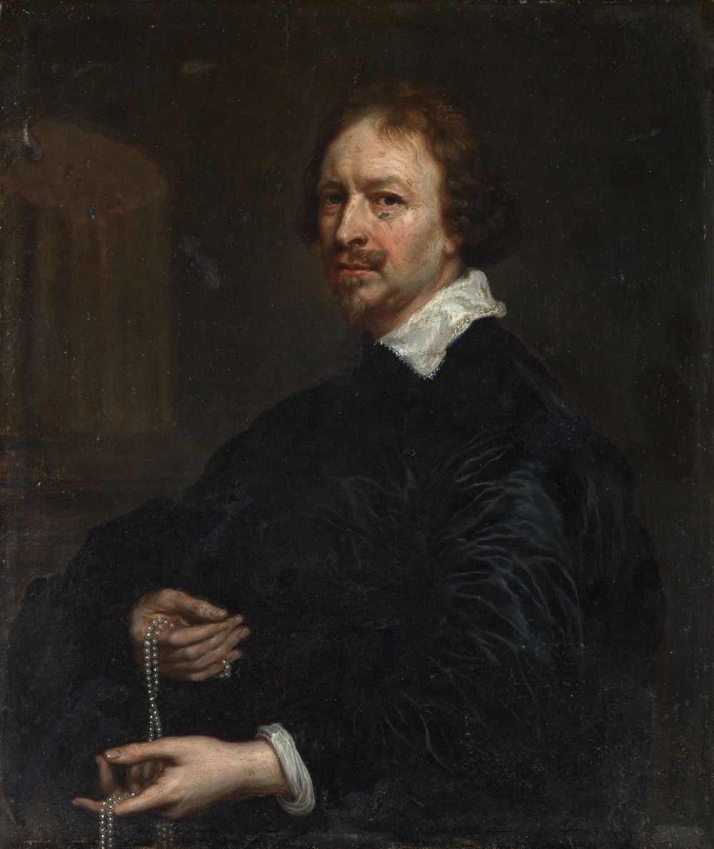 Adriaen Hanneman (?) - Kopie - Bildnis eines Mannes in Halbfigur mit einer Perlenkette in den Händen