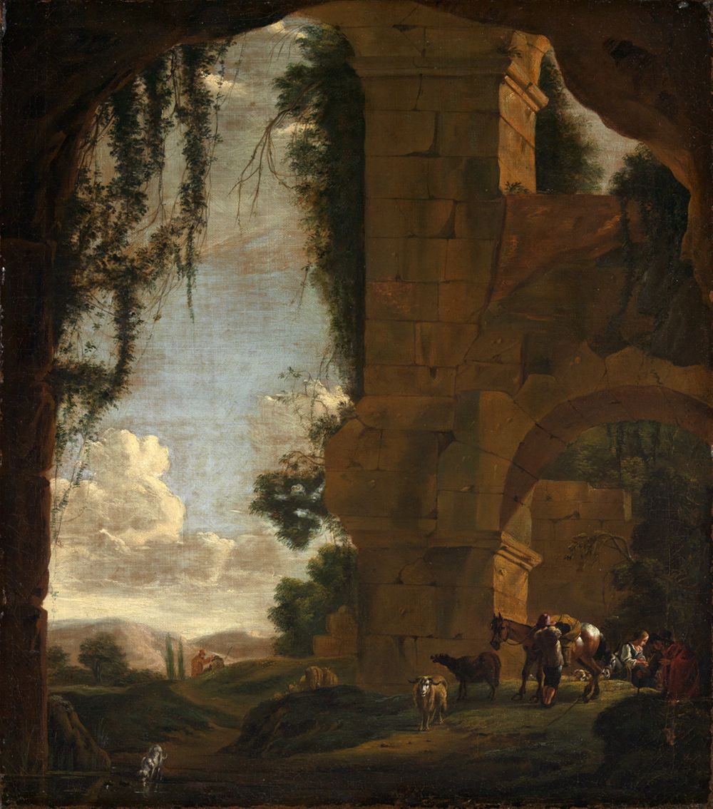 Jan Asselijn - Kopie - Landschaft mit antikem Ruinengewölbe und Hirtengruppe
