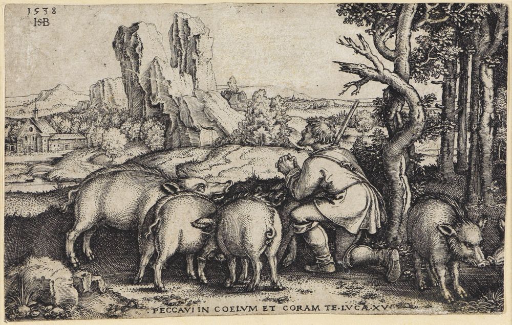 Sebald Beham - Der verlorene Sohn hütet die Schweine