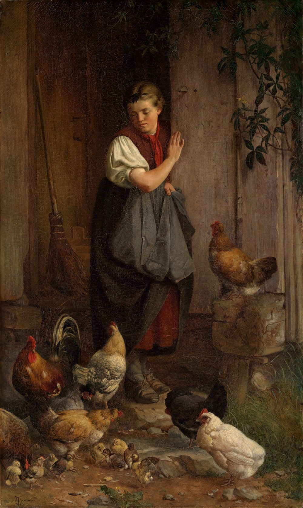 Hans Thoma - Hühnerfütterung