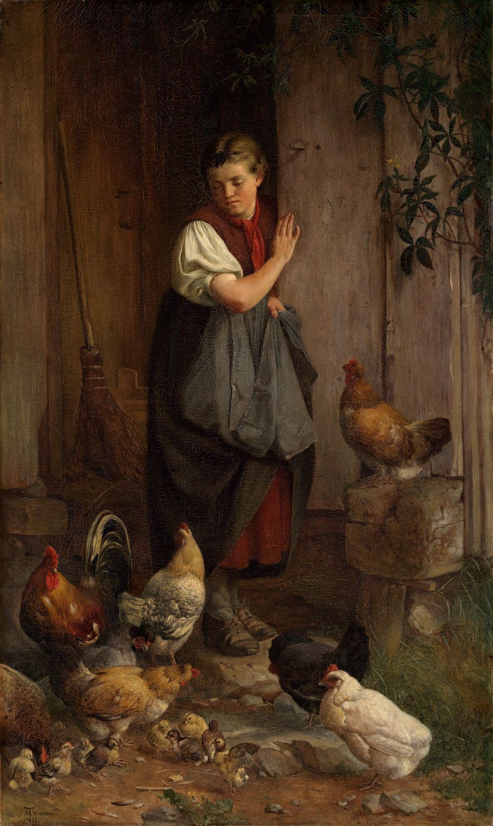 Hans Thoma - Hühnerfütterung