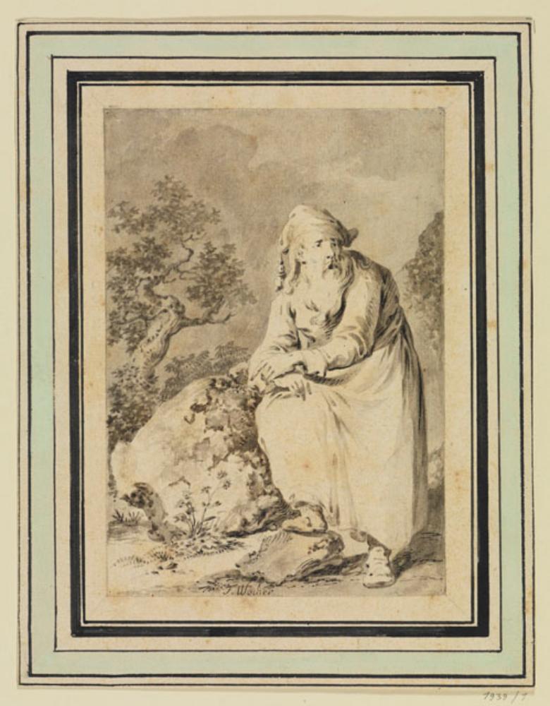 Tiberius Dominikus Wocher - Bärtiger alter Orientale in Landschaft
