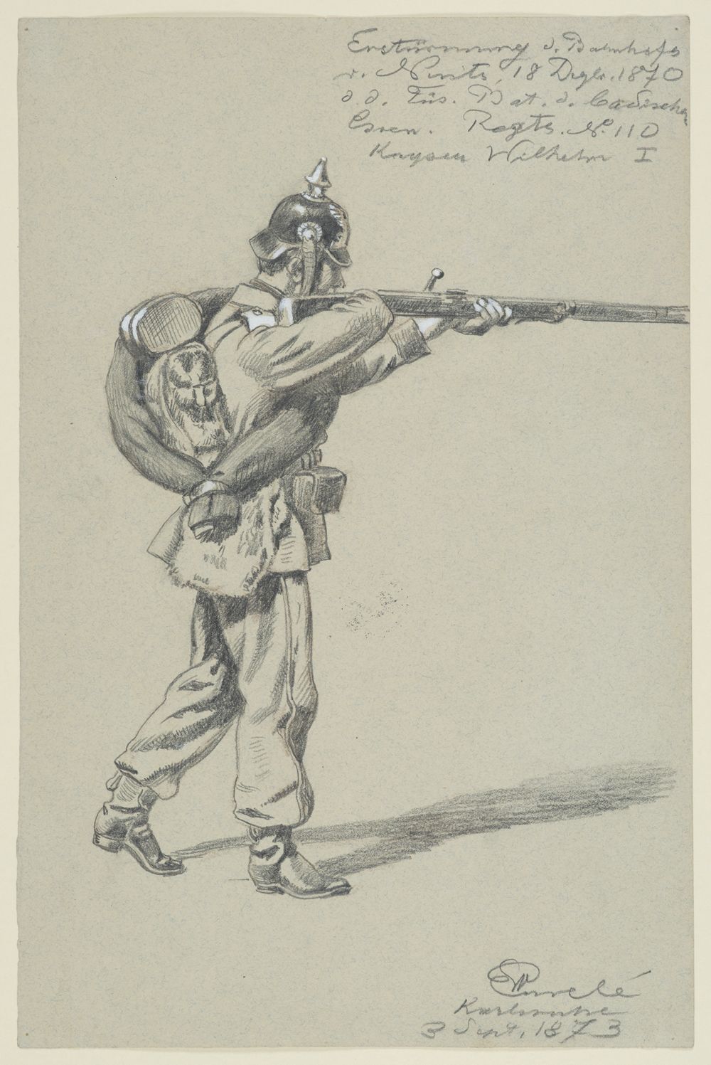 Wilhelm Emelé - Badischer Füsilier, das Gewehr im Anschlag