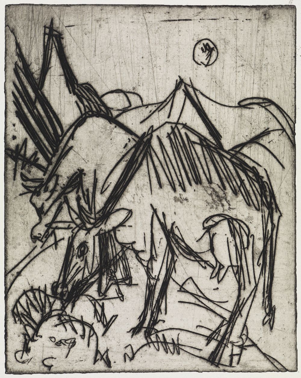 Ernst Ludwig Kirchner - Im Mondschein weidende Kühe/Zwei Knaben, mit Katze spielend