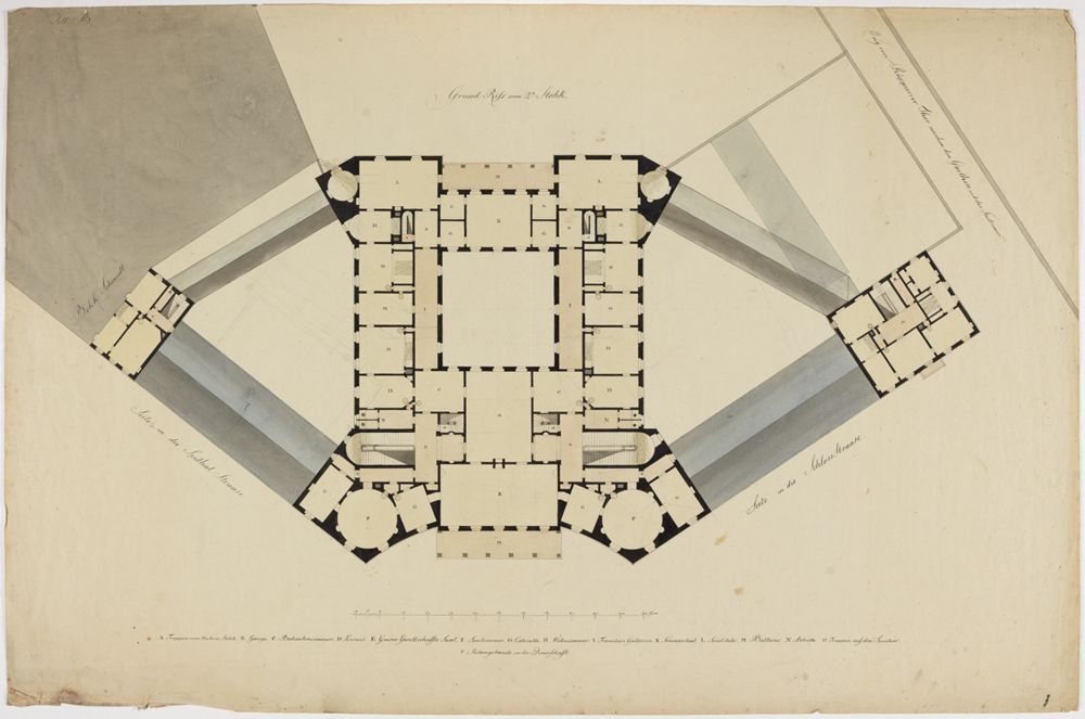 Friedrich Weinbrenner - Plan zum Markgräflichen Palais: Grundriss vom 2. Stock