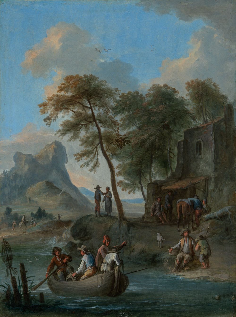 Franz de Paula Ferg - Flusslandschaft mit Fischerboot
