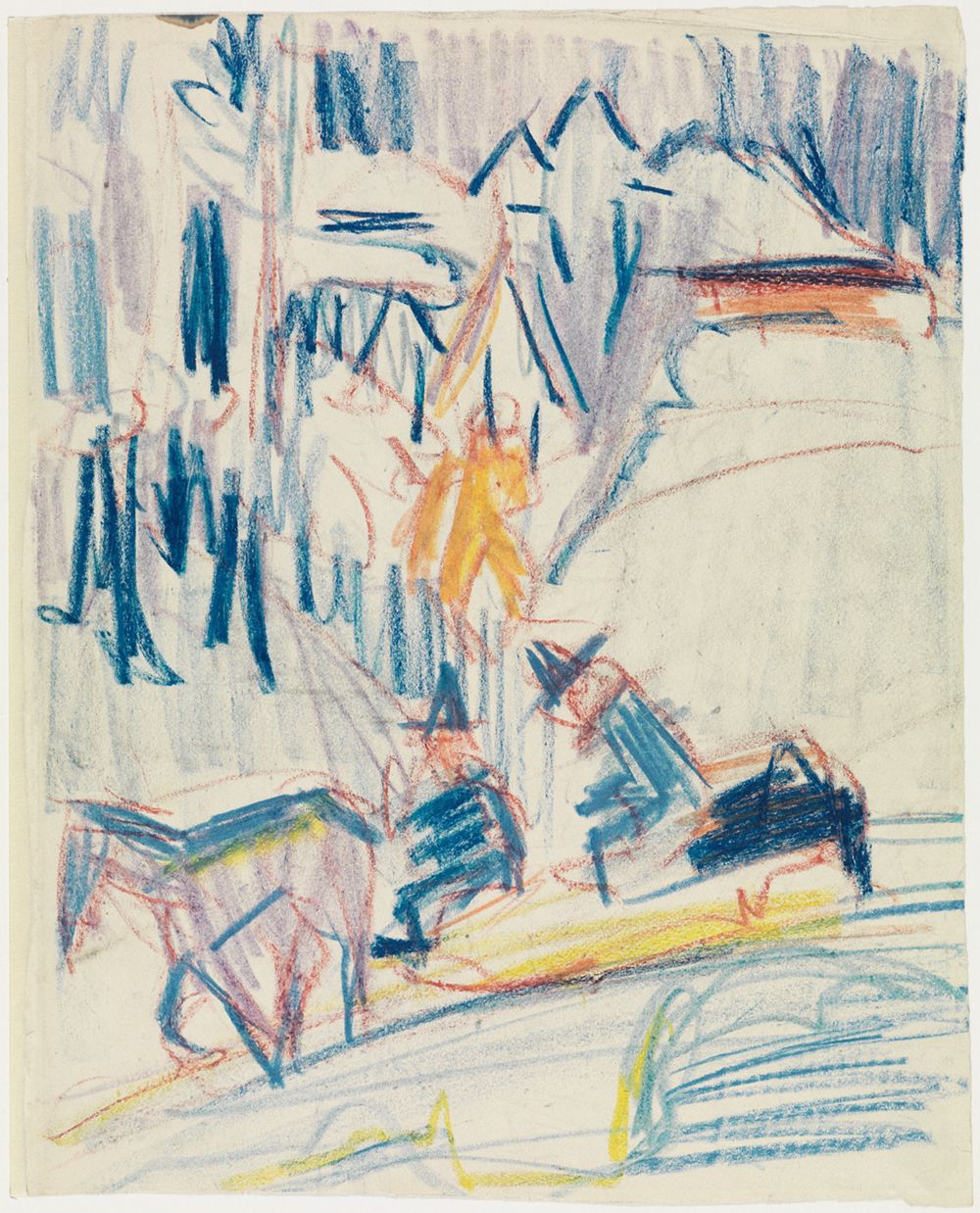 Ernst Ludwig Kirchner - Pferdeschlitten mit zwei Männern im Hochgebirge