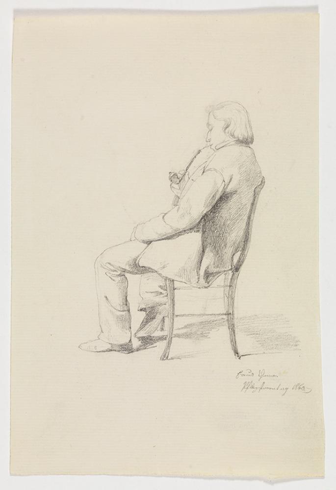 Philipp Röth - Hans Thoma, auf einem Stuhl sitzend nach links gewendet