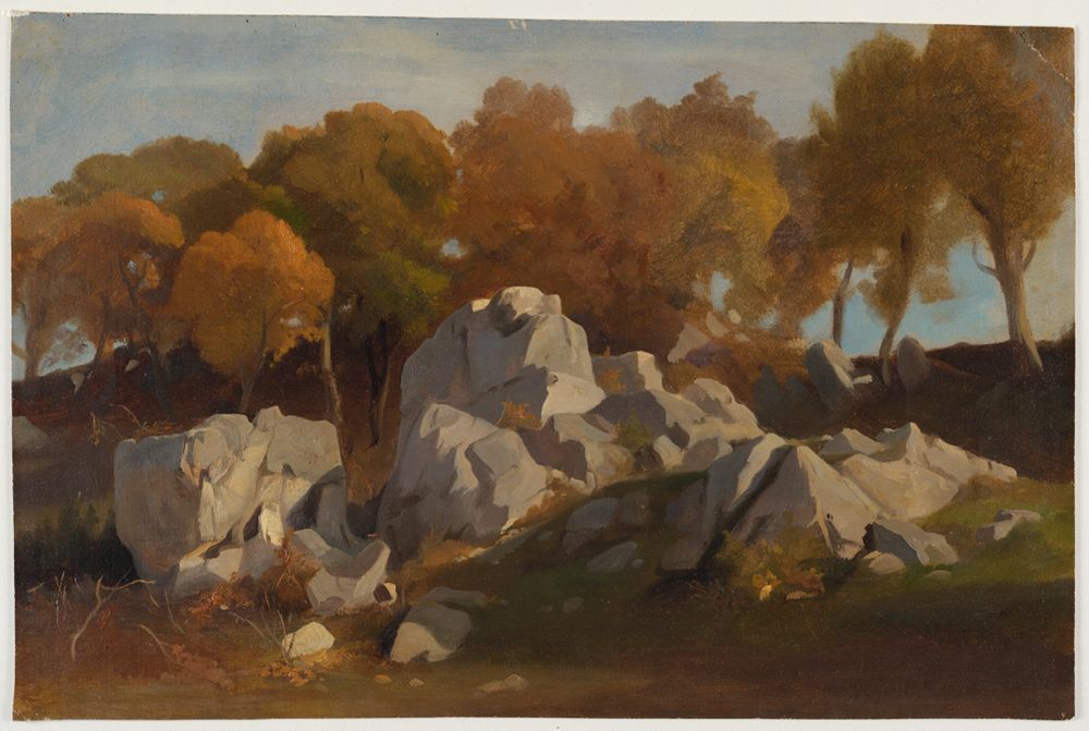 Wilhelm Klose - Landschaftsstudie mit Felsen vor Bäumen