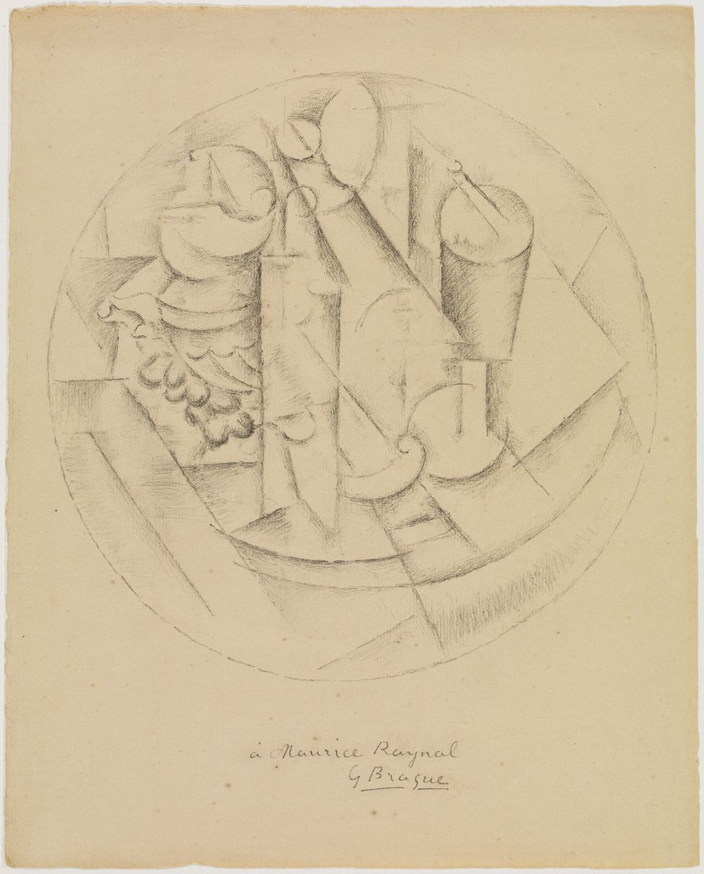 Georges Braque - Stillleben mit Flasche, Glas und Weintraube