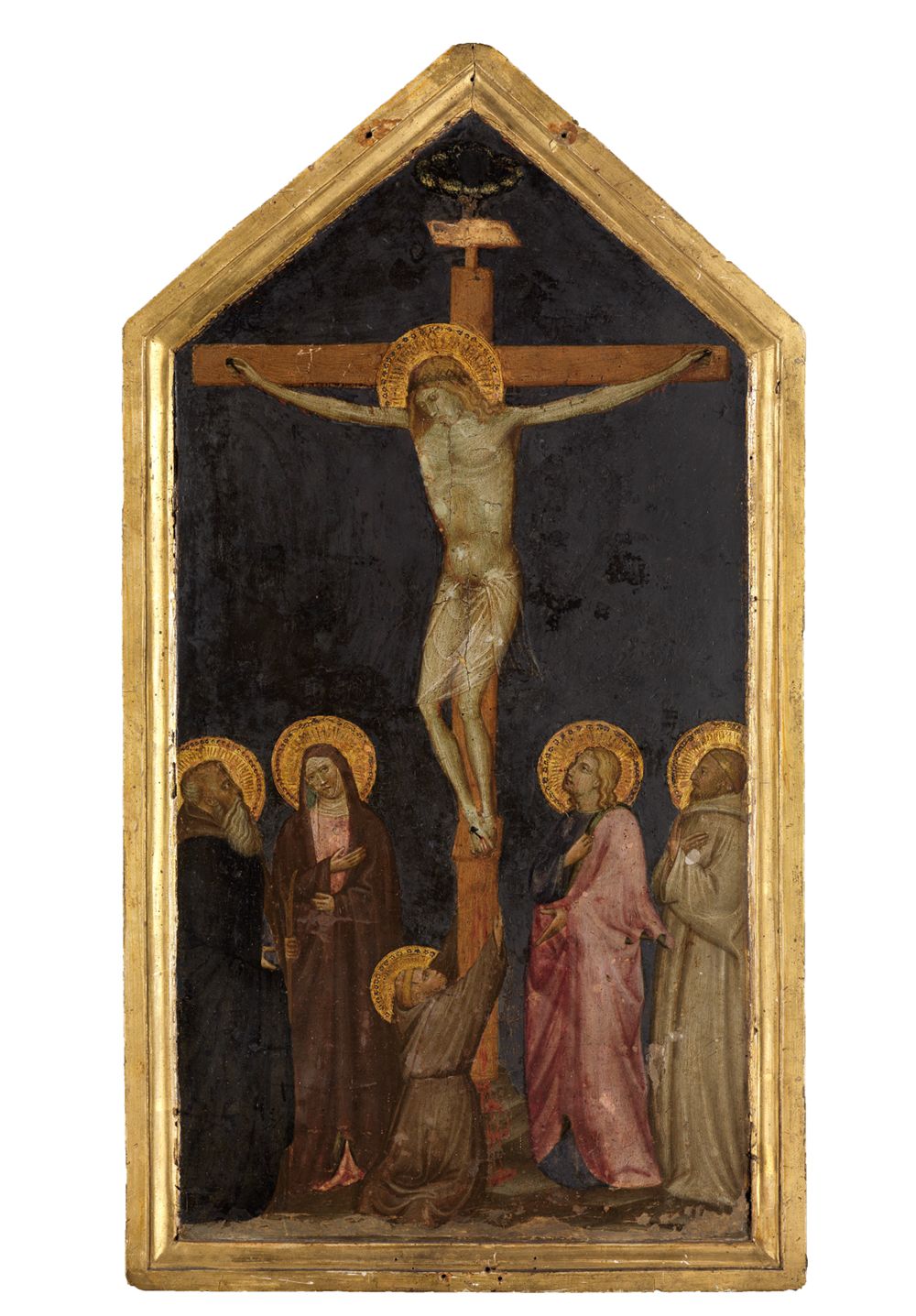 Florentinischer Meister - Christus am Kreuz zwischen Maria und Johannes mit den Heiligen Franziskus, Antonius Eremita und Bernhard von Clairvaux