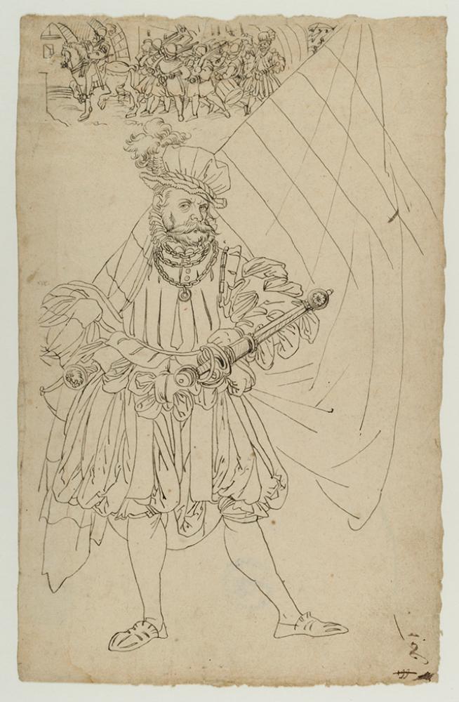 Bartholomäus Lingg (zugeschrieben) - Bannerträger, darüber militärischer Zug
