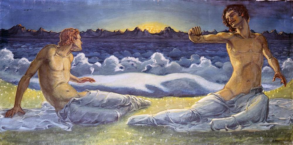 August Babberger - Zwei Jünglinge vor Alpenkette