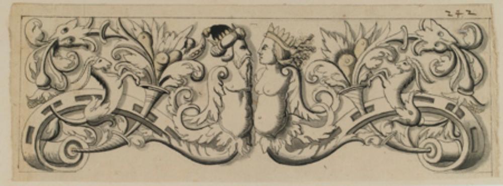 Anonym - Entwurf für ein Oberbild mit Grotesken und Rollwerk