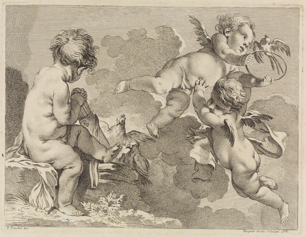 Pierre-Alexandre Aveline - Drei Putten mit Köcher, Reif und Tauben
