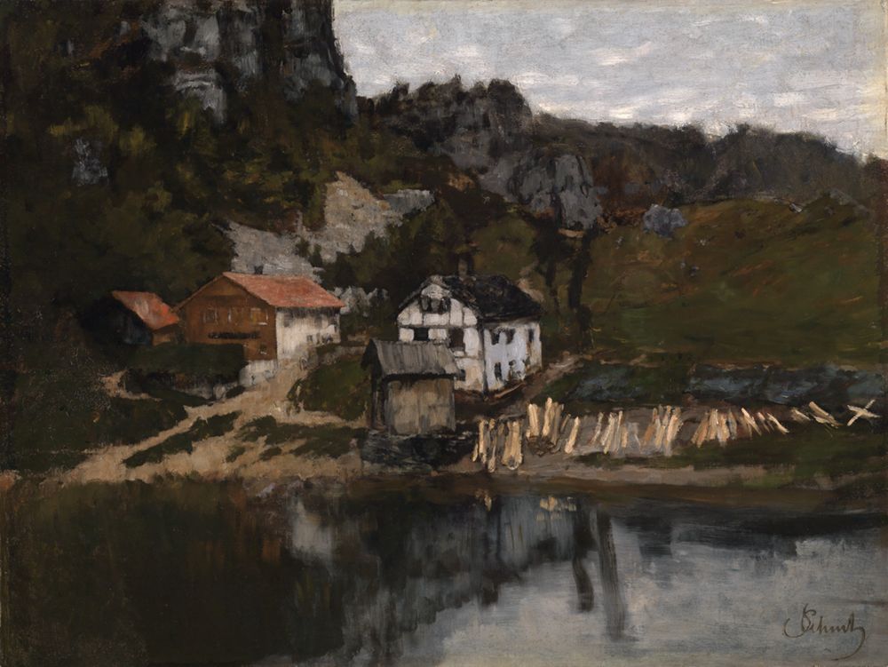 Carl Schuch (1846) - Häuser am Felsabhang - Saut du Doubs