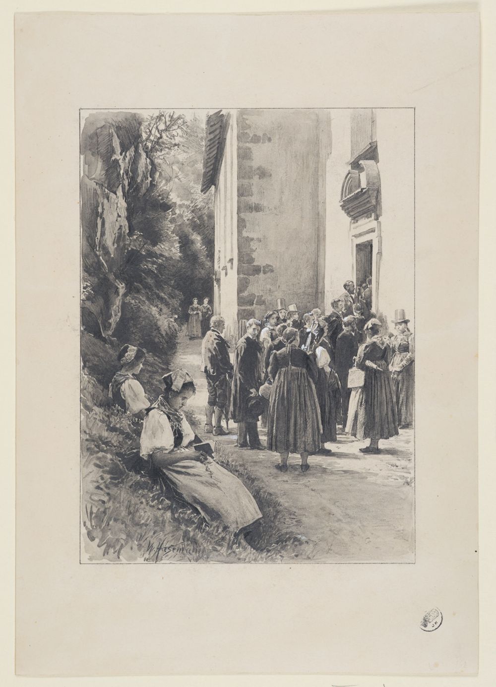 Wilhelm Gustav Friedrich Hasemann - Vor der Wallfahrtskirche in Triberg (32 Illustrationsentwürfe, Blatt 8)