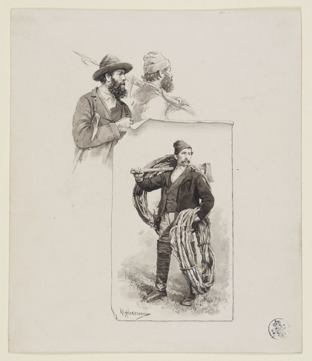 Wilhelm Gustav Friedrich Hasemann - Drei Flößer von der Murg (32 Illustrationsentwürfe, Blatt 10)