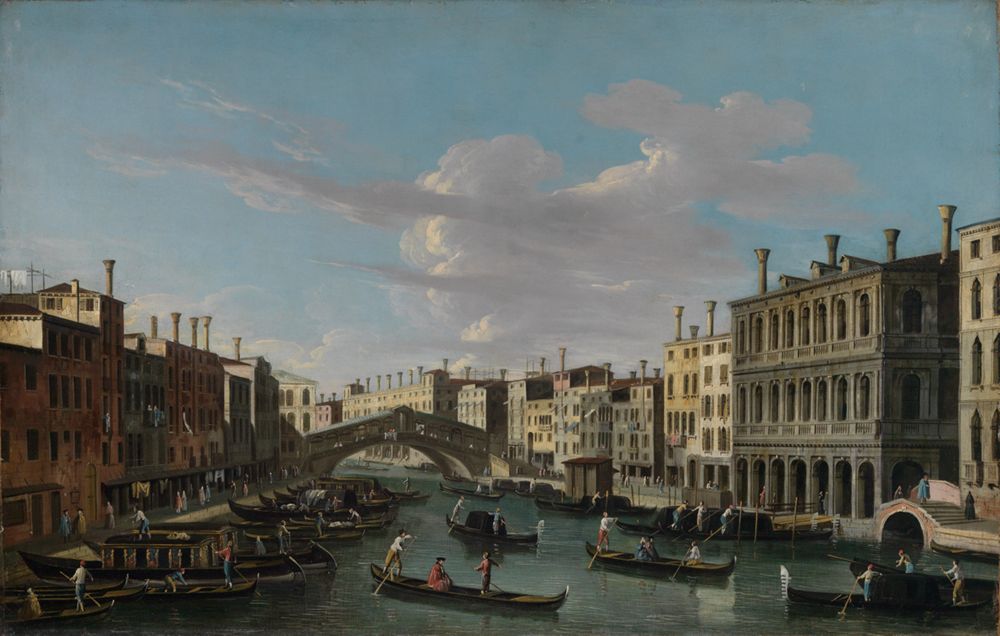 Canaletto (Nachahmer) - Blick auf den Canale Grande nach Süden zwischen Rio di Salvatore und Rialto Brücke